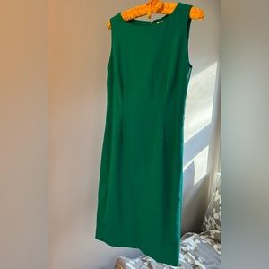 Teal Calvin Klein dress, size 4, just above knee, gold accent down both sides.
